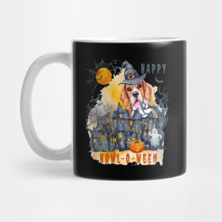 Beagle Happy Howl-o-ween Ghost Houses Funny Watercolor Mug